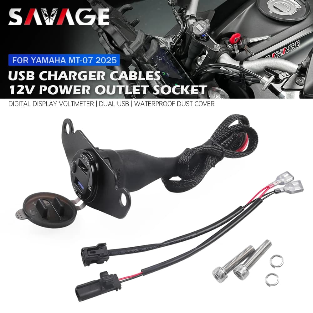 For YAMAHA MT-07 2025 USB Charger QC3.0 for Moto, Power Supply 12V, Connector Cable, Fast Charger, Double USB socket MT07 2026