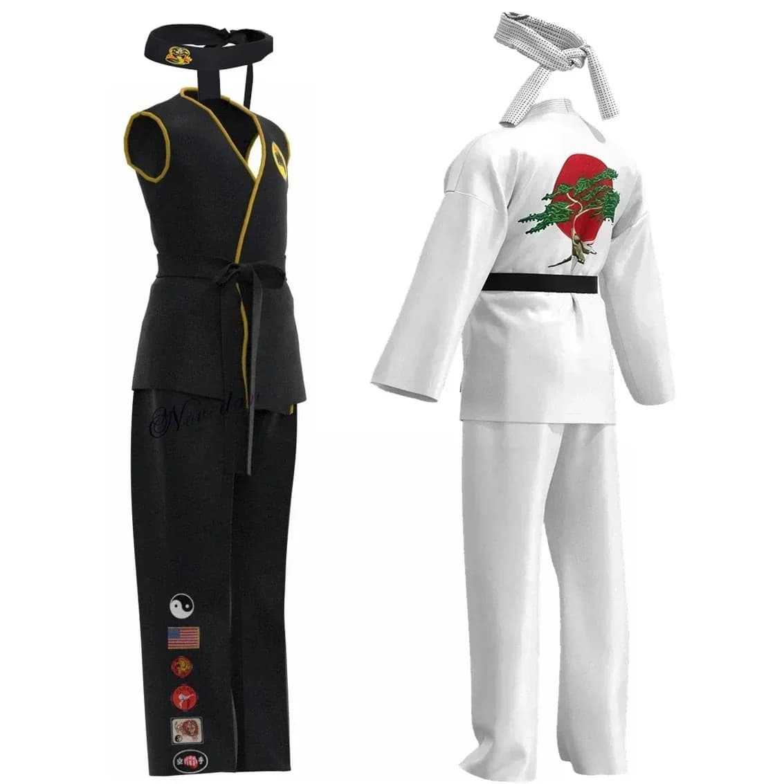 New Japanese Anime Fighter Cosplay Set Black and White Taekwondo Uniform with Patches for Role Play 2026