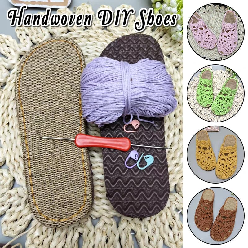 1 Set Suole con gancio estivo Suole in gomma anti-calcio + Linea cava Pantofole intrecciate a mano Sandali Scarpe fai da te Materiale all'uncinetto