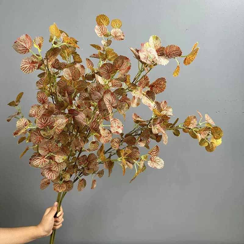 6pcs Simulation Plants Silk Crabapple Leaves Living Room Decoration 90cm Artificial Red Crabapple Leaf Branch Green Plant