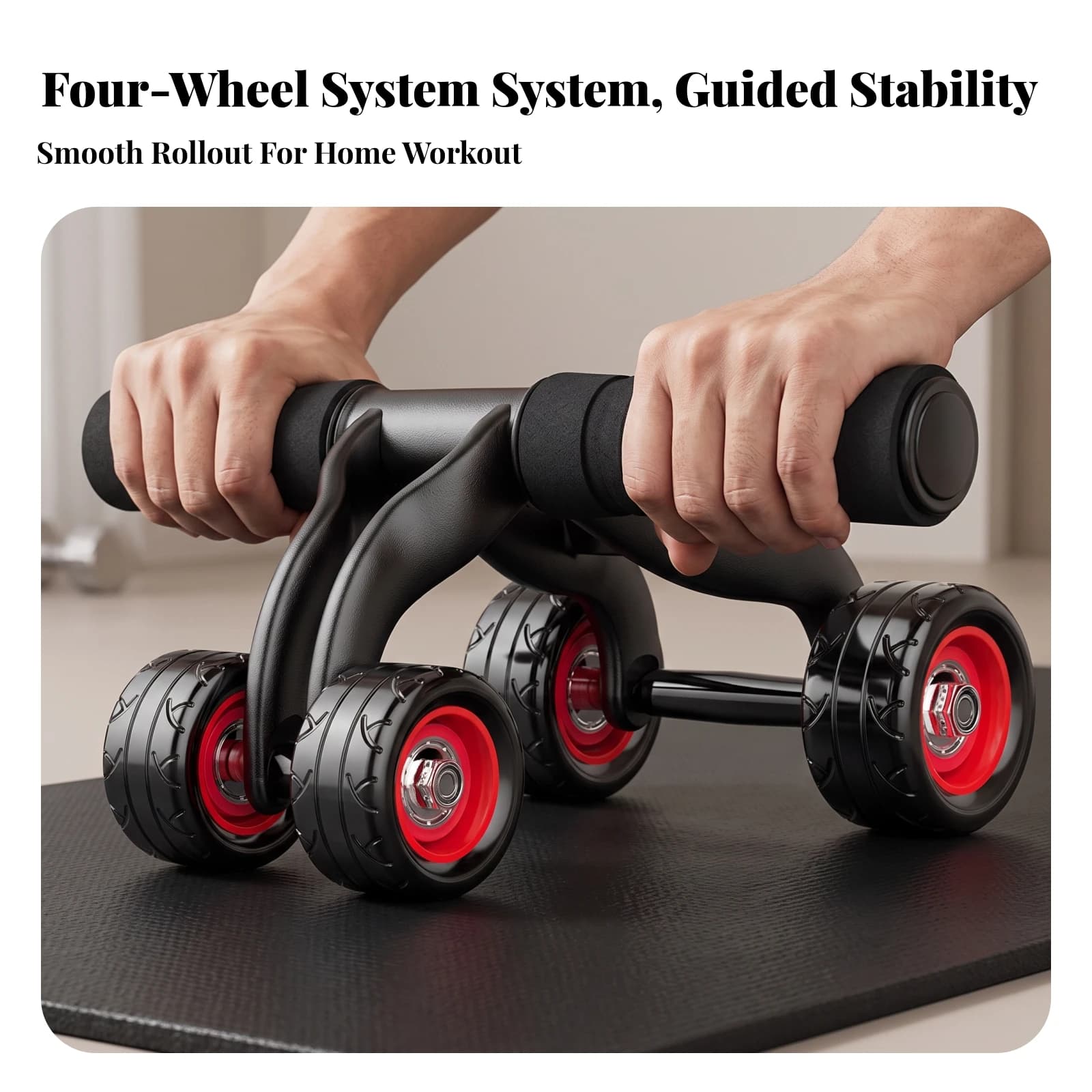 Ab Roller with Knee Pad Stable Ab Roller with Kneeling Pad Four-Wheel Abdominal Wheel Ergonomic Core Device Long-Lasting