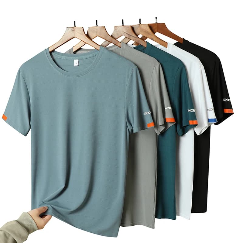 T-shirt girocollo in seta da uomo, tuta Fitness da corsa semplice, t-shirt sottile traspirante, t-shirt ad asciugatura rapida, estate
