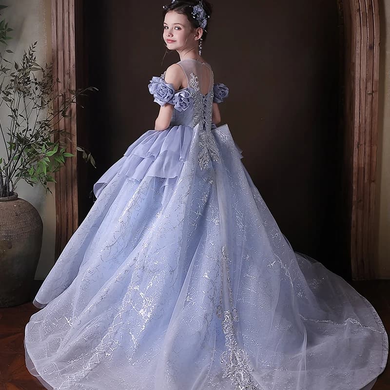 Jill Wish J200 Abito da principessa blu per ragazze con spalle scoperte Abito formale per bambini di lusso con perline per spettacoli di feste di compleanno di nozze