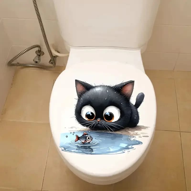 Gatto che guarda il pesce, adesivi per coperchi WC Adesivi per WC autoadesivi, adesivi murali rimovibili, adesivi per auto in vinile riutilizzabili per Toile