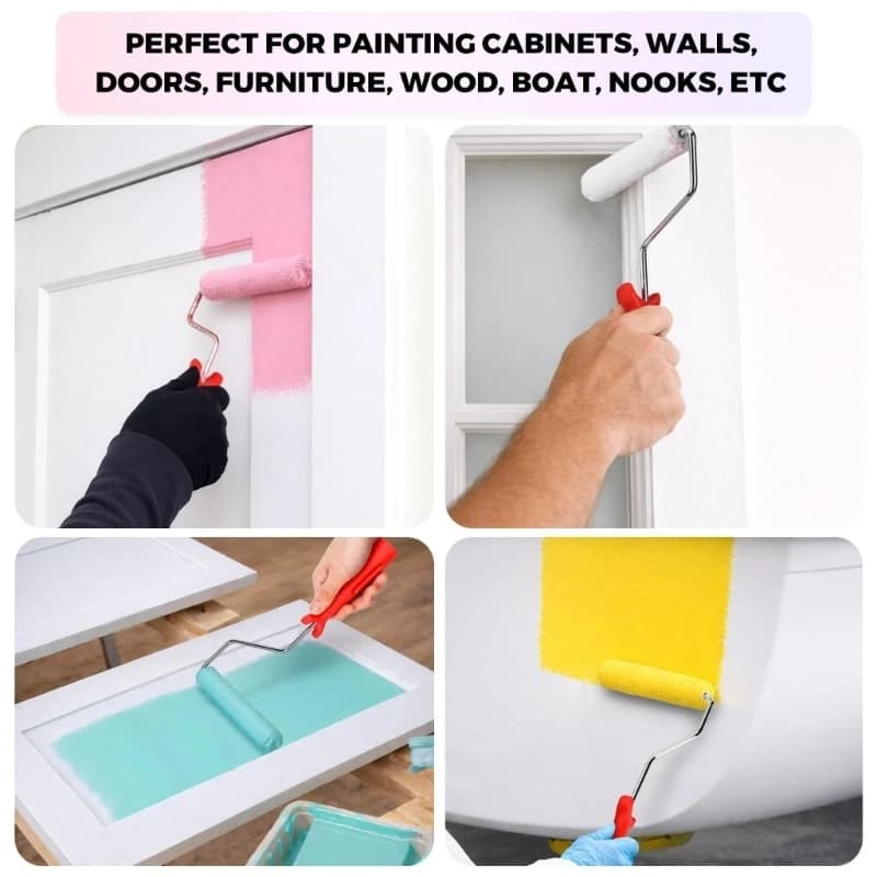 XX9B Trim and Baseboard Roller Set, 6 Inch Paint Roller Set with Frame and 8 Covers for Oil Paint, Varnish, Enamel, Resin and