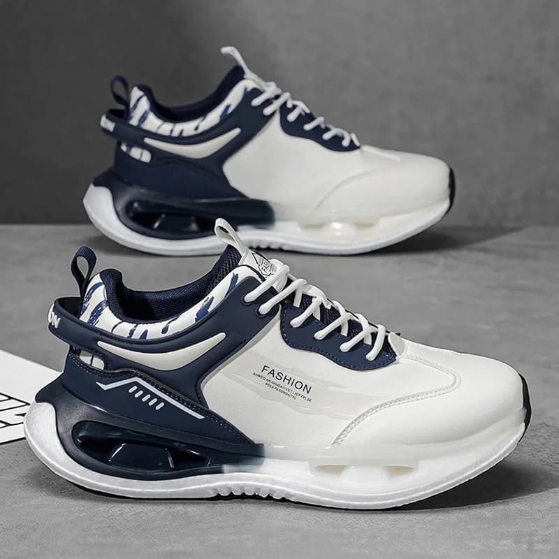 Men Air Cushion Platform Sneakers, Color Block Leather Dad Shoes Height Increasing Shock Absorb Casual Running Shoes for Street