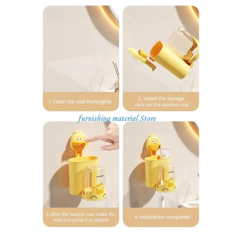 Y5GD Cartoon Toothbrush Holder with Cups Not Drill Wall Mount Toothbrush & Cup Holder