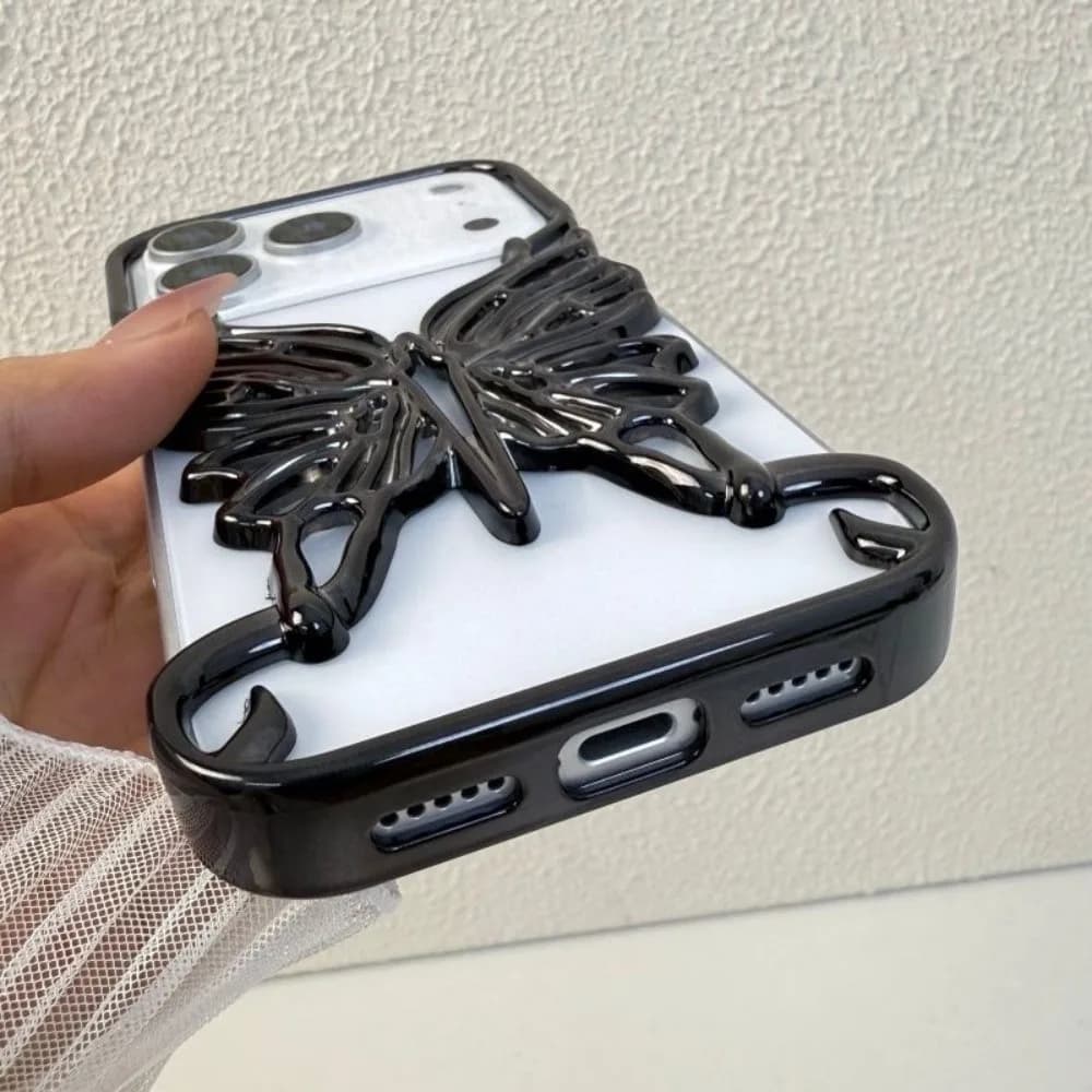 Custodia artistica a farfalla cava per iPhone 17 Air 16 15 14 13 12 11 Pro Max Plus Custodia rigida per telefono con placcatura ritagliata 3D di lusso per PC