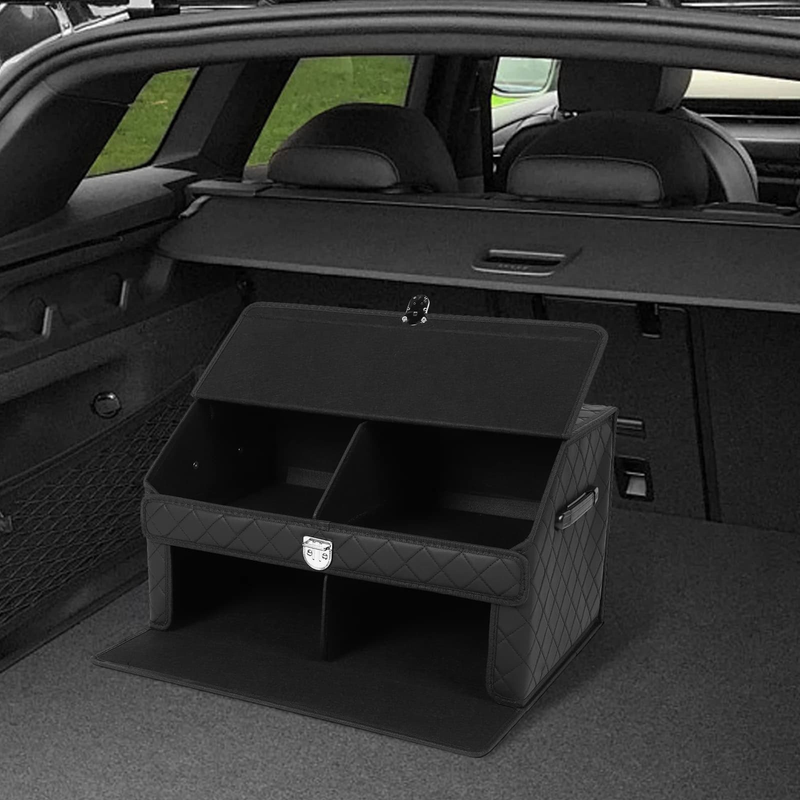 Organizer for Double Layer Car Bag with Magnetic Clasp, Multi-Spart Container for SUVs, Cars, Trucks and Vans