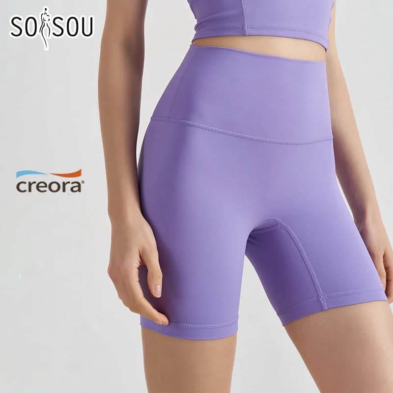 SOISOU Women's nylon shorts, gym and yoga shorts, high waist, elastic, breathable, seamless, women's cycling shorts, 24 colors