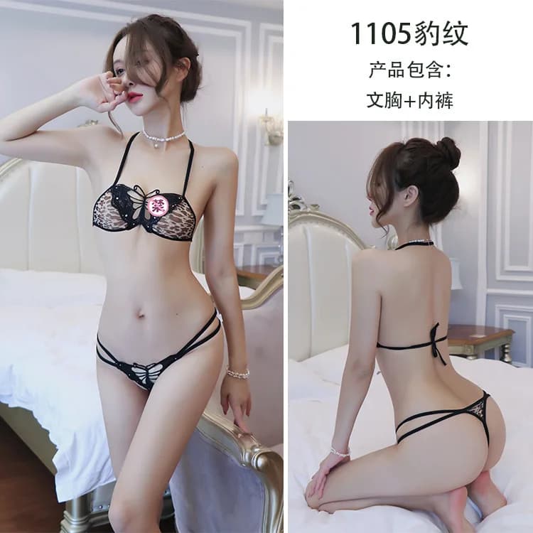 Lingerie sexy da notte lunga Bikini sexy europeo e americano da donna Stile a tre punti Farfalla Stampa leopardata 1105