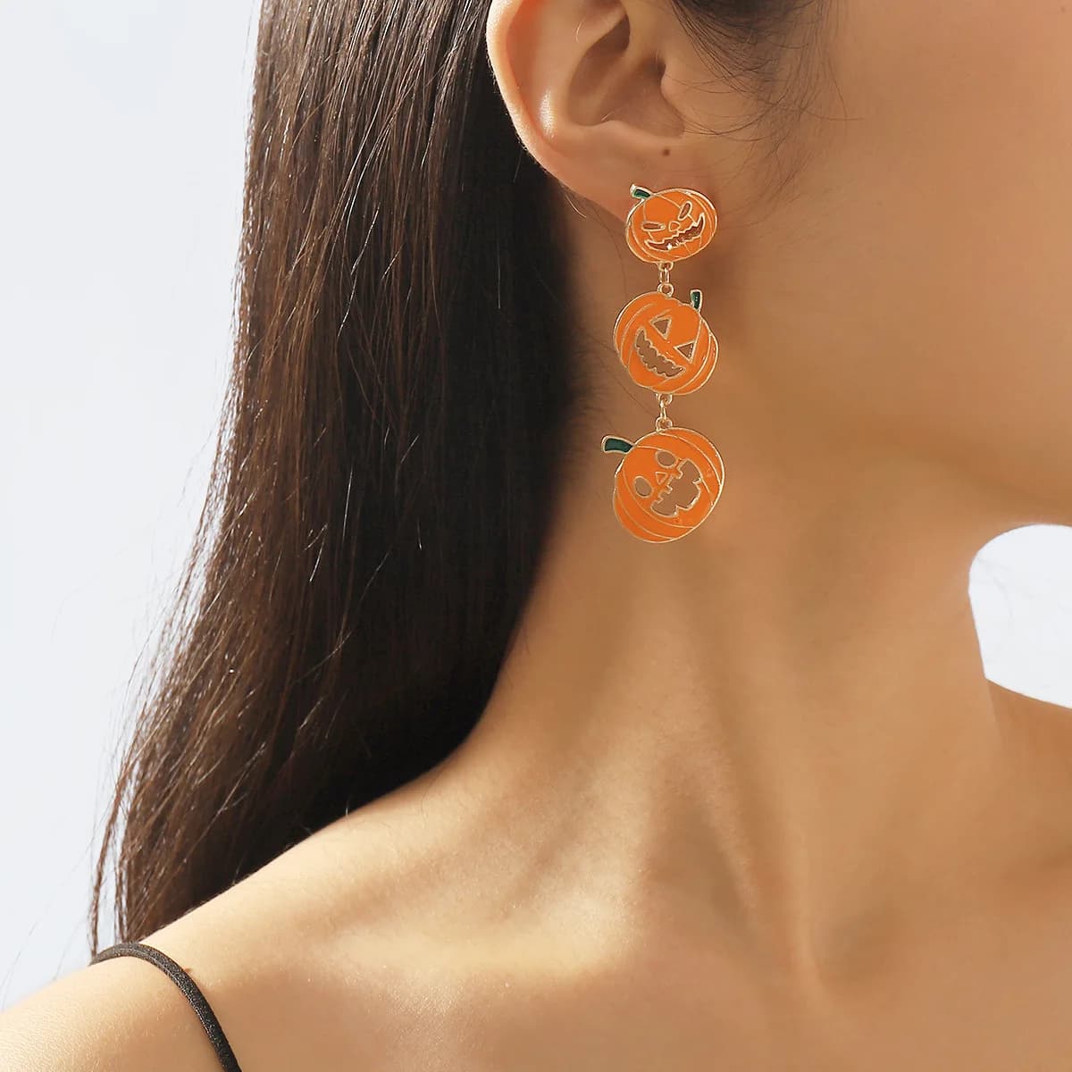 Creative Cucurbita Moschata Pumpkin Face Earrings Fun Halloween Geometric Metallic Earrings for Women