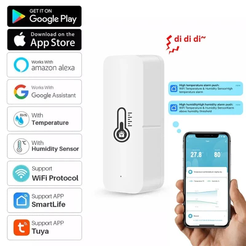Tuya WIFI Sensore di umidità della temperatura casa intelligente smartlife vita intelligente Rilevatore di temperatura e umidità