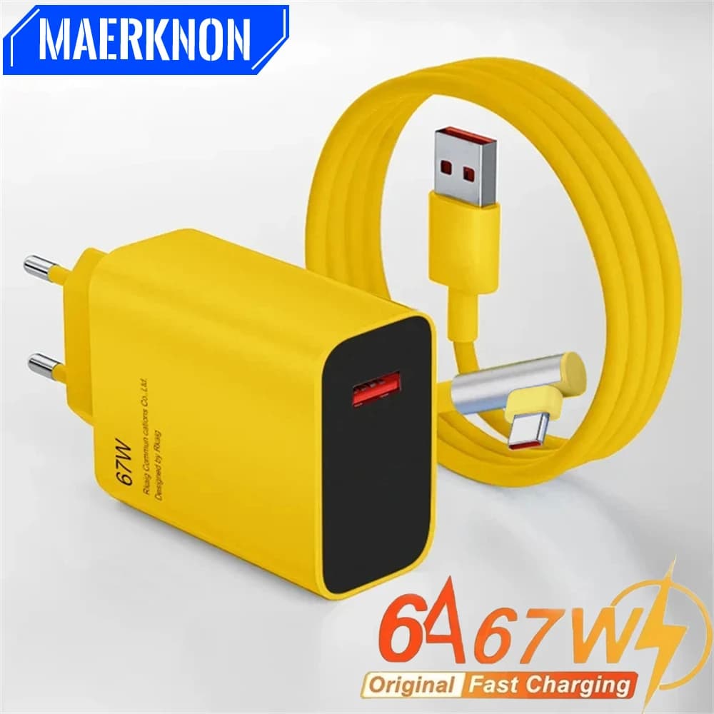 Caricatore USB 67W a ricarica rapida, adattatore da parete con cavo USB Type-C 6A per iPhone, Samsung, Xiaomi, con spina EU/US, caricatore rapido.