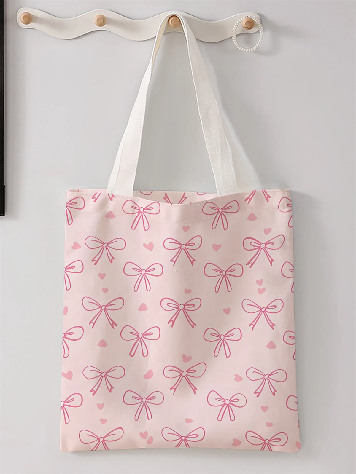 Borsa casual stampata con motivo a fiocco, zaino alla moda riutilizzabile, borsa multifunzionale, borsa per la spesa in tela