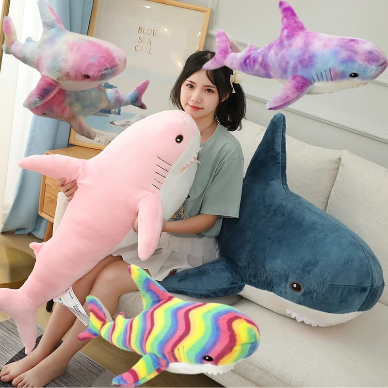 Peluche a forma di squalo da 15-100 cm, romantico e colorato, morbido e carino, ideale per accompagnare i bambini a dormire, regalo e decorazione per interni.