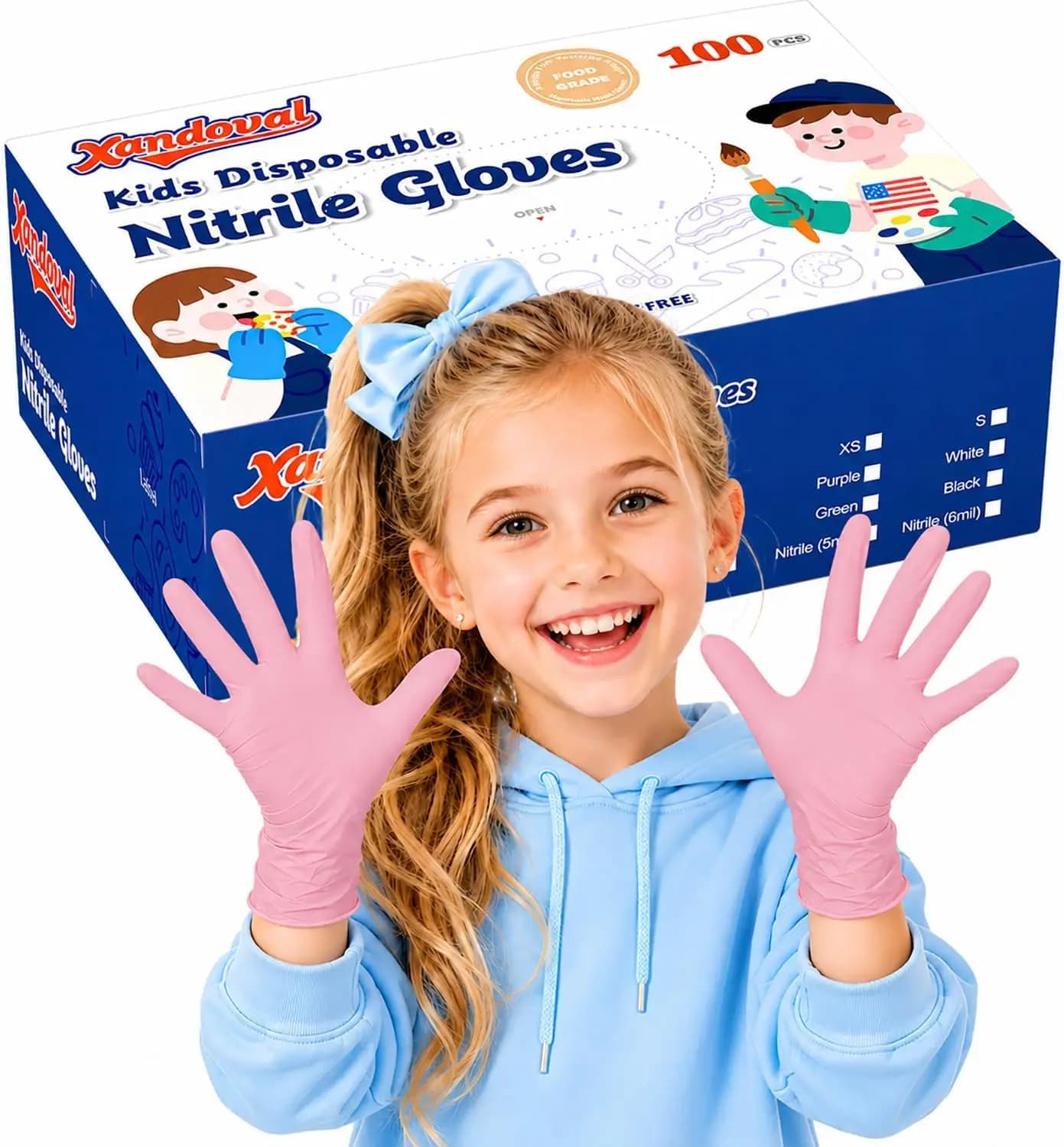 Kids Disposable Gloves for 3-8 Years, 5Mil Pink Nitrile Gloves with Latex-Free and Powder-Free, Durable and Protective for Work,