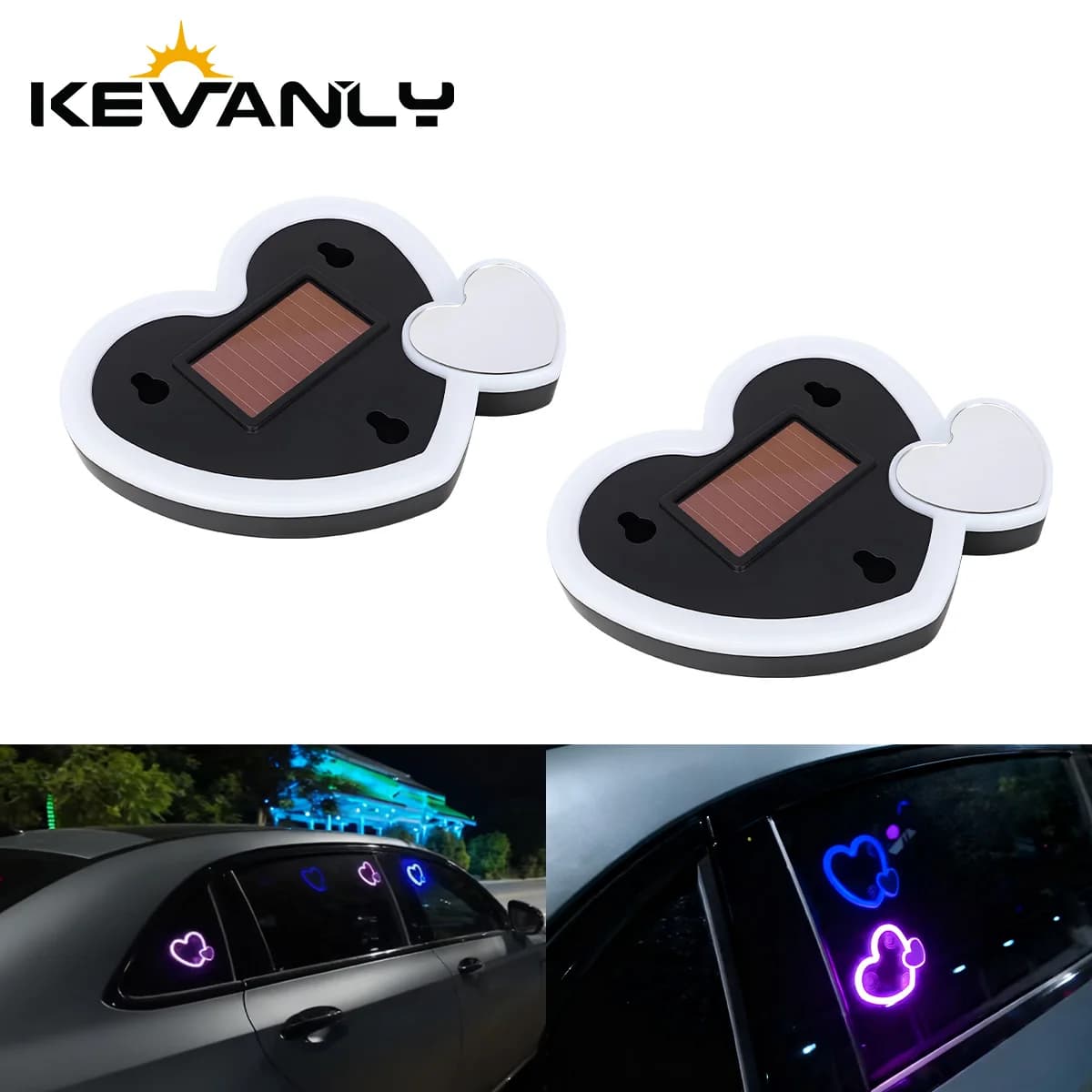 1PC Solar Powered Car Neon Light Cute Heart Shaped Led Ambient Light Wireless Suction Cup USB Rechargeable Led Atmosphere Lamp