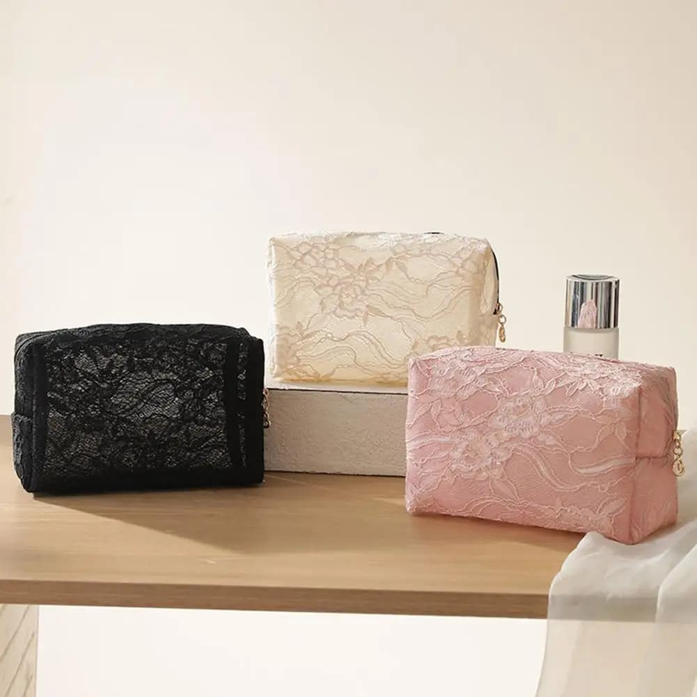 Floral Lace Mesh Makeup Bag Large Capacity Cosmetic Pouch Waterproof Travel Toiletry Wash Storage Bag Organizer