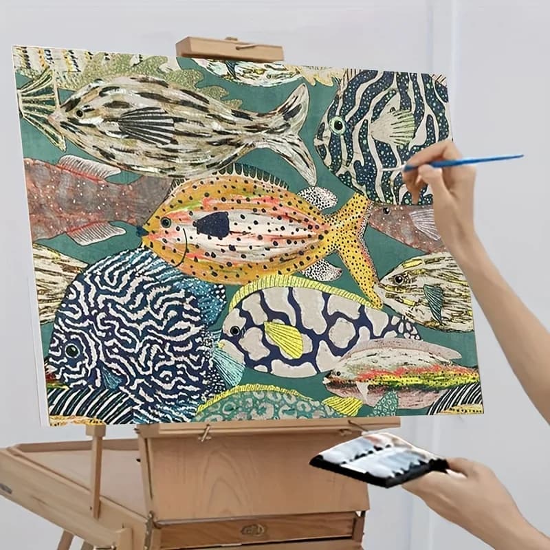 DIY Oil Painting By Numbers Kit Colorful School of Fish Acrylic Paint By Numbers Diy Numbers Painting Art on Canvas By Numbers