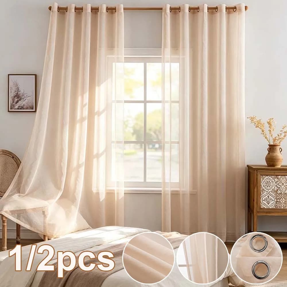 1/2psc Modern Beige Sheer Curtains Drapes for Living Room Bedroom Privacy Protect Window Curtain French Voile Home Decoration