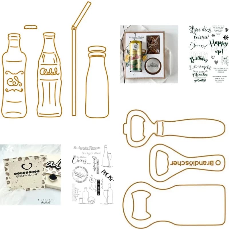 Fustelle e timbri in metallo per decorazioni di scrapbook e diari, stencil per goffratura, fai da te, con motivi di bottiglie di soda e latte, scatole per torte e biglietti di auguri