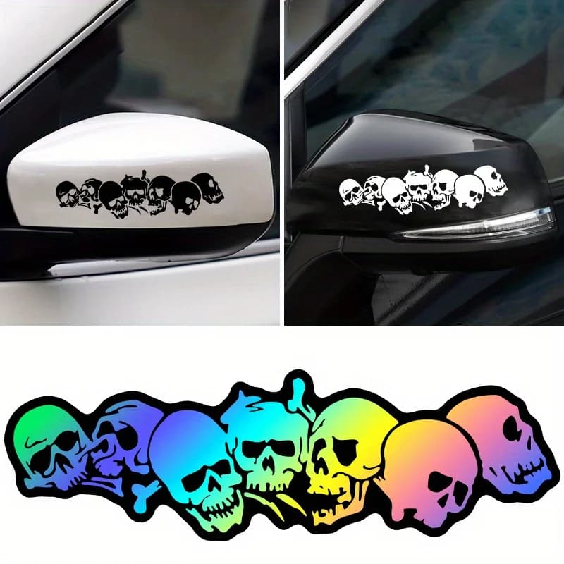 2PCS Skull Totem Sticker Motorcycle Car Mirror Vinyl Decal Waterproof Helmet Truck Bike Halloween Decoration