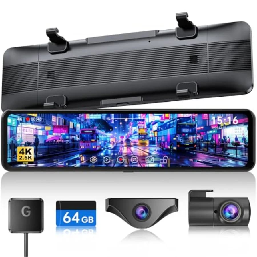 Dash cam per auto, in plastica ABS, nera, registrazione frontale 4K e posteriore 2.5K con zoom 3X, telecamera anteriore rimovibile per installazione rapida