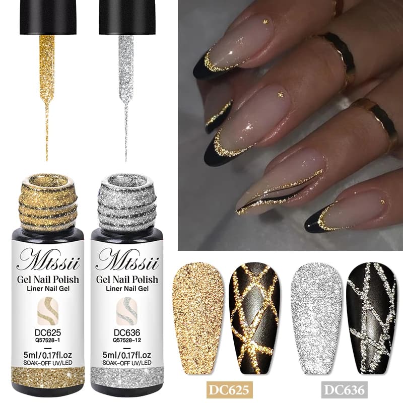 2/4/6 pezzi riflettenti glitter liner gel smalto set pull line graffiti pittura striscia fai da te unghie francesi design pittura gel