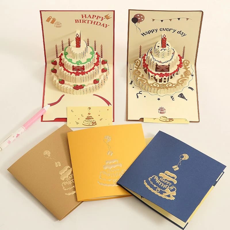 3D birthday card, three-dimensional cake candle design, colorful birthday celebration card, birthday party gift
