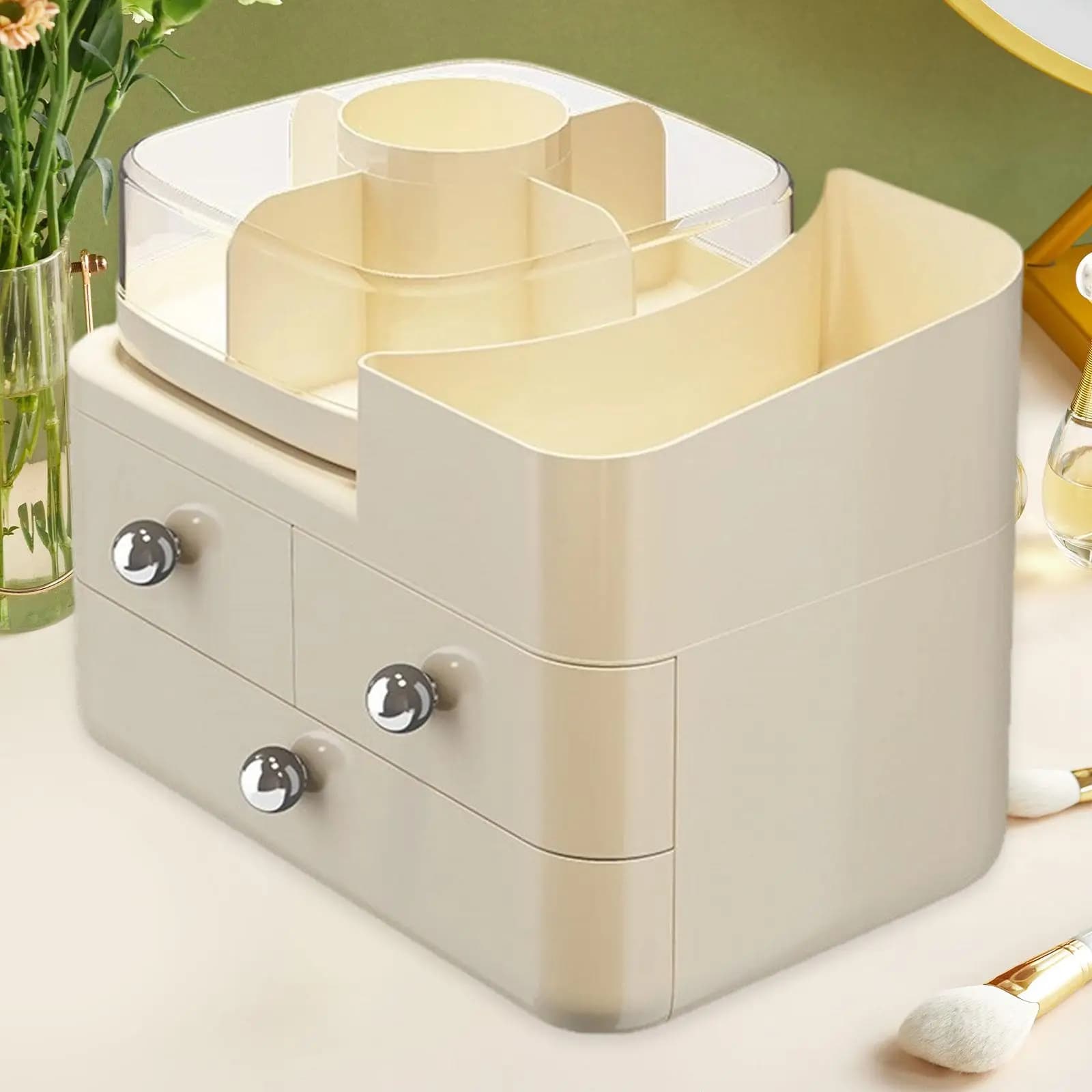 360 ° Organizzatore da scrivania rotante Organizzatore per trucco da tavolo Organizzazione Scatola portaoggetti per cosmetici Portapenne per scrivania da bancone del bagno