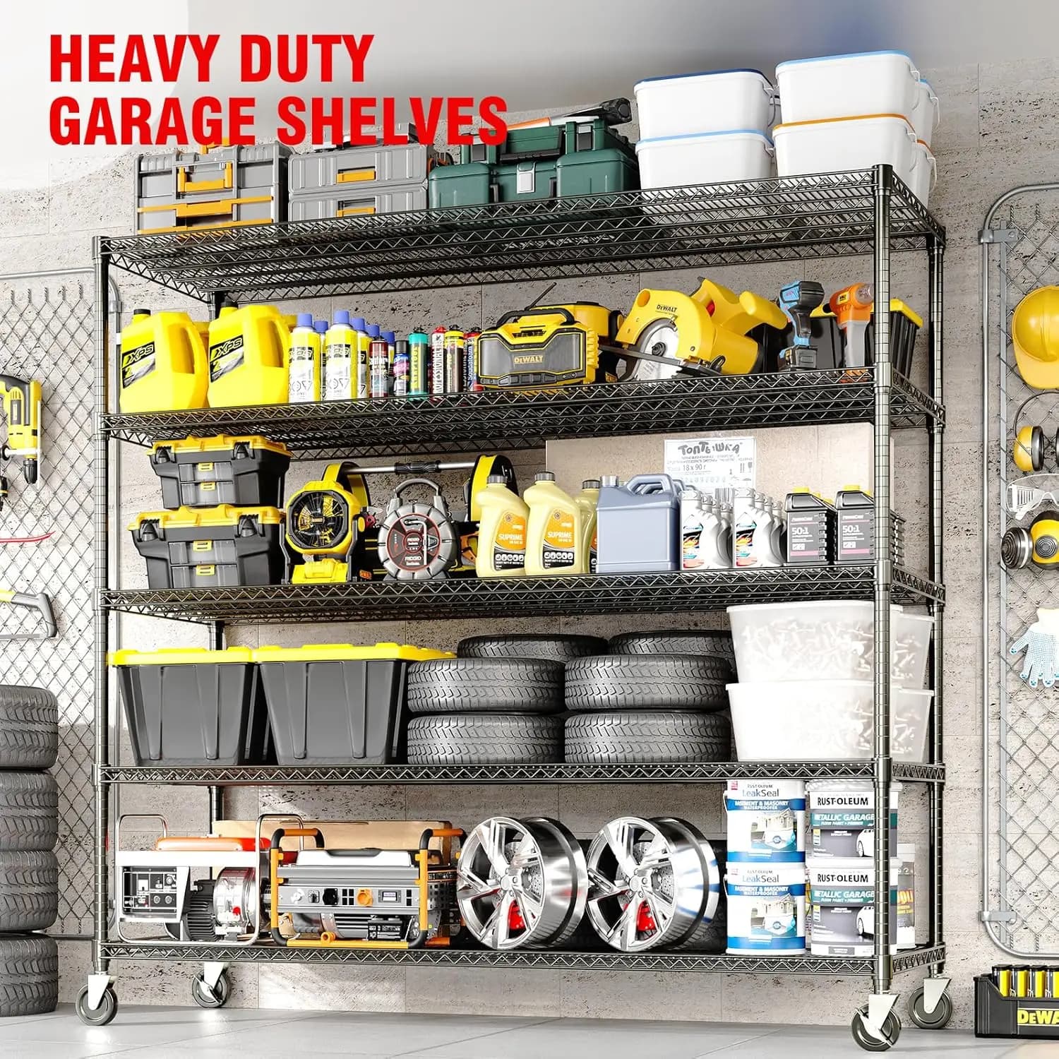 5-Tier Metal Storage Shelving Unit, 3300 Lbs Load Capacity Heavy-Duty Shelf Organizer Adjustable Wire Rack Shelves for Garage