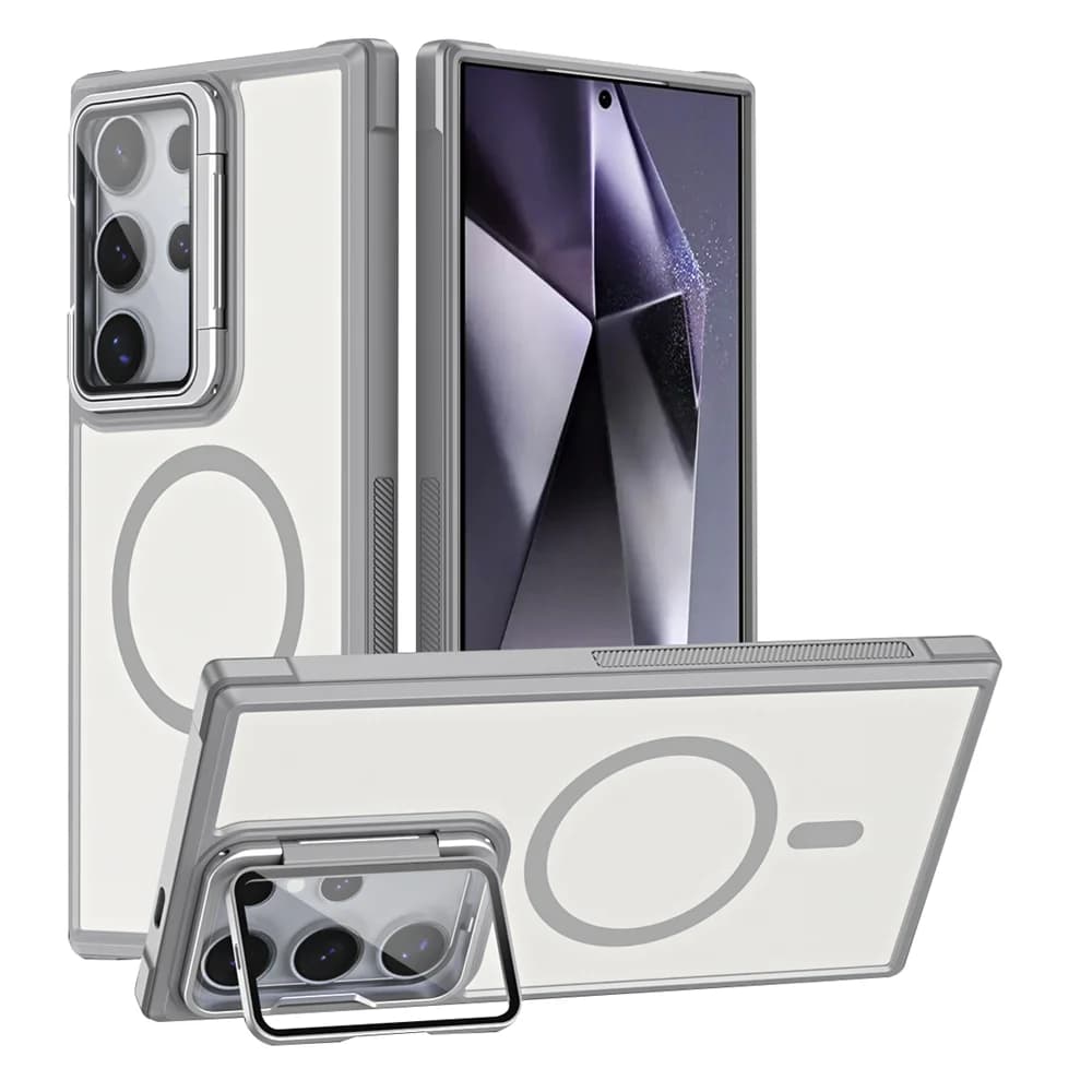 Custodia Magnetica Opaca con Supporto Pieghevole per Lenti in Vetro per Samsung Galaxy S26 S25 S24 Ultra S23 Plus, Compatibile con Ricarica Wireless e Protezione Fotocamera