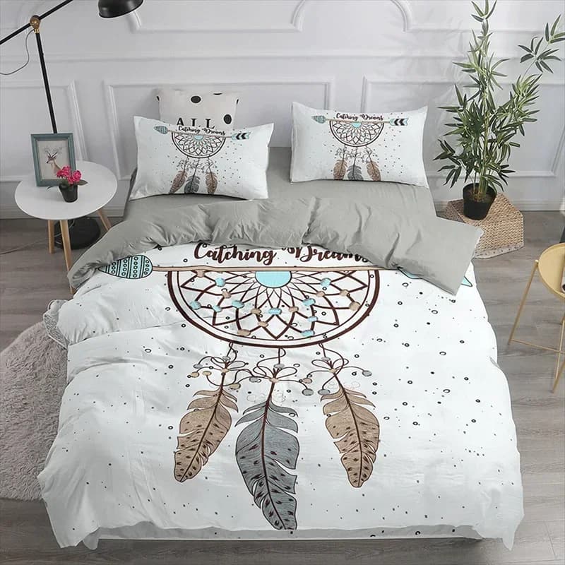 Dreamcatcher White Bohemian Bedding Set Single Twin Double Queen King Cal King Size Bed Linen Set