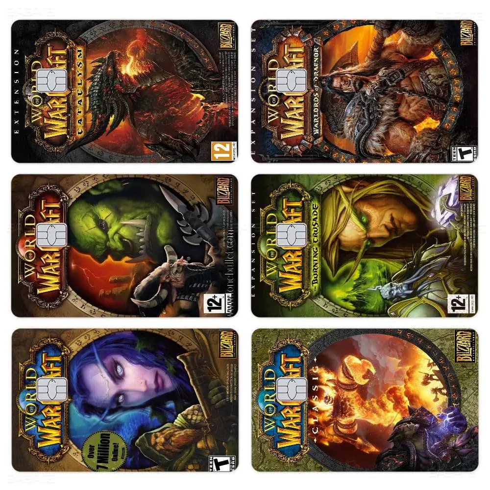 Pellicola Adesiva per Carte di Credito/Debito W-World of W-Warcraft Game Anime, Adesivo Frontale per Chip Piccolo/Grande o Senza Chip