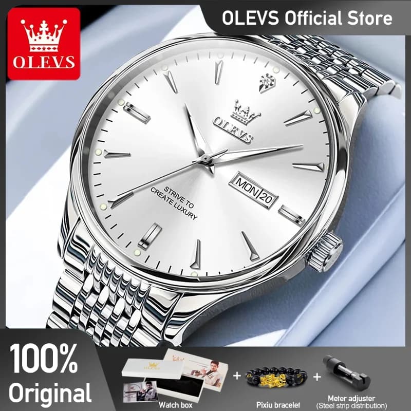 OLEVS 2929 Men's Watch Simple Brand Original Quartz Watch Light Waterproof for Men Double Calendar Display Men's Gifts