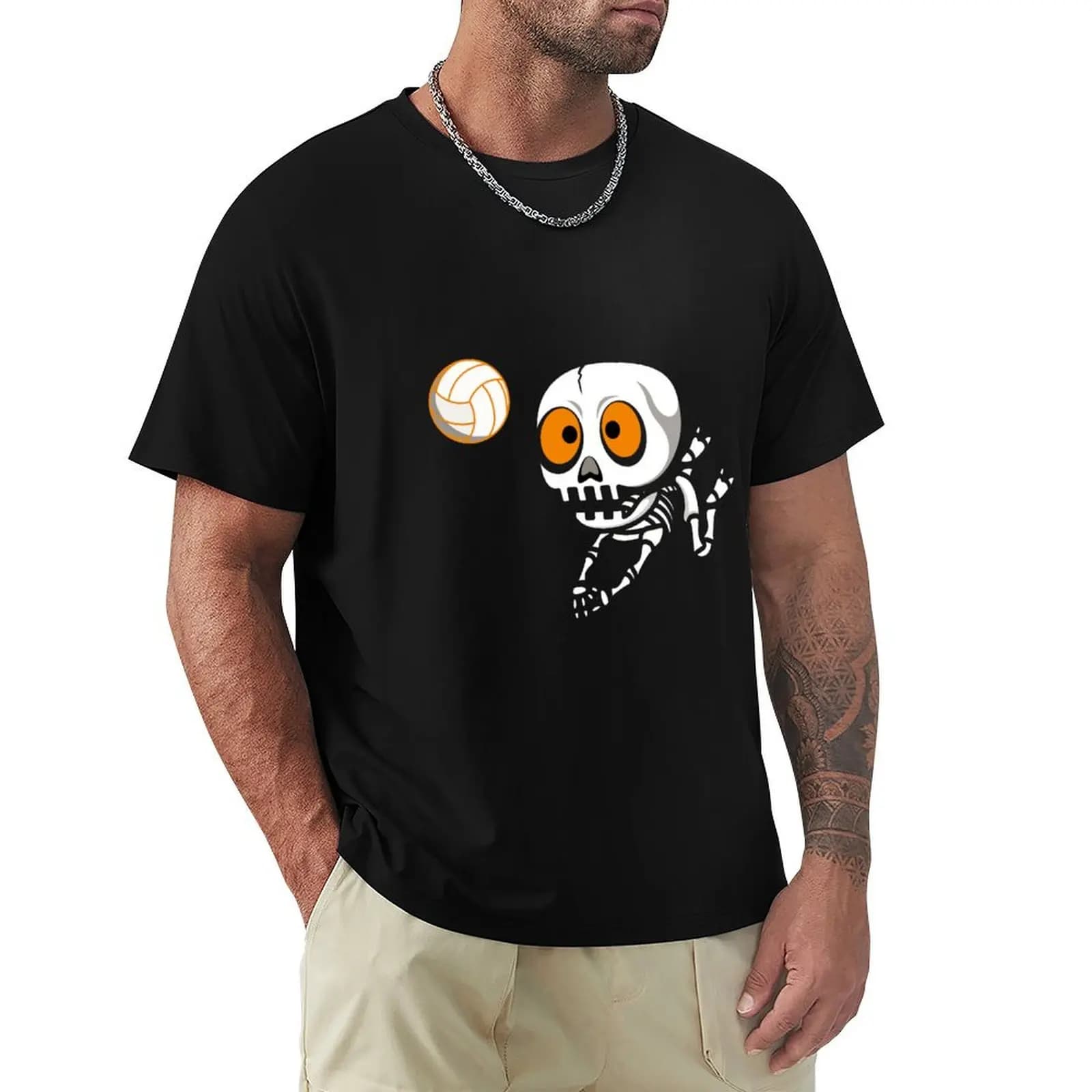 T-shirt divertente con costume da scheletro per Halloween, pallavolo, comoda maglietta per l'uso quotidiano