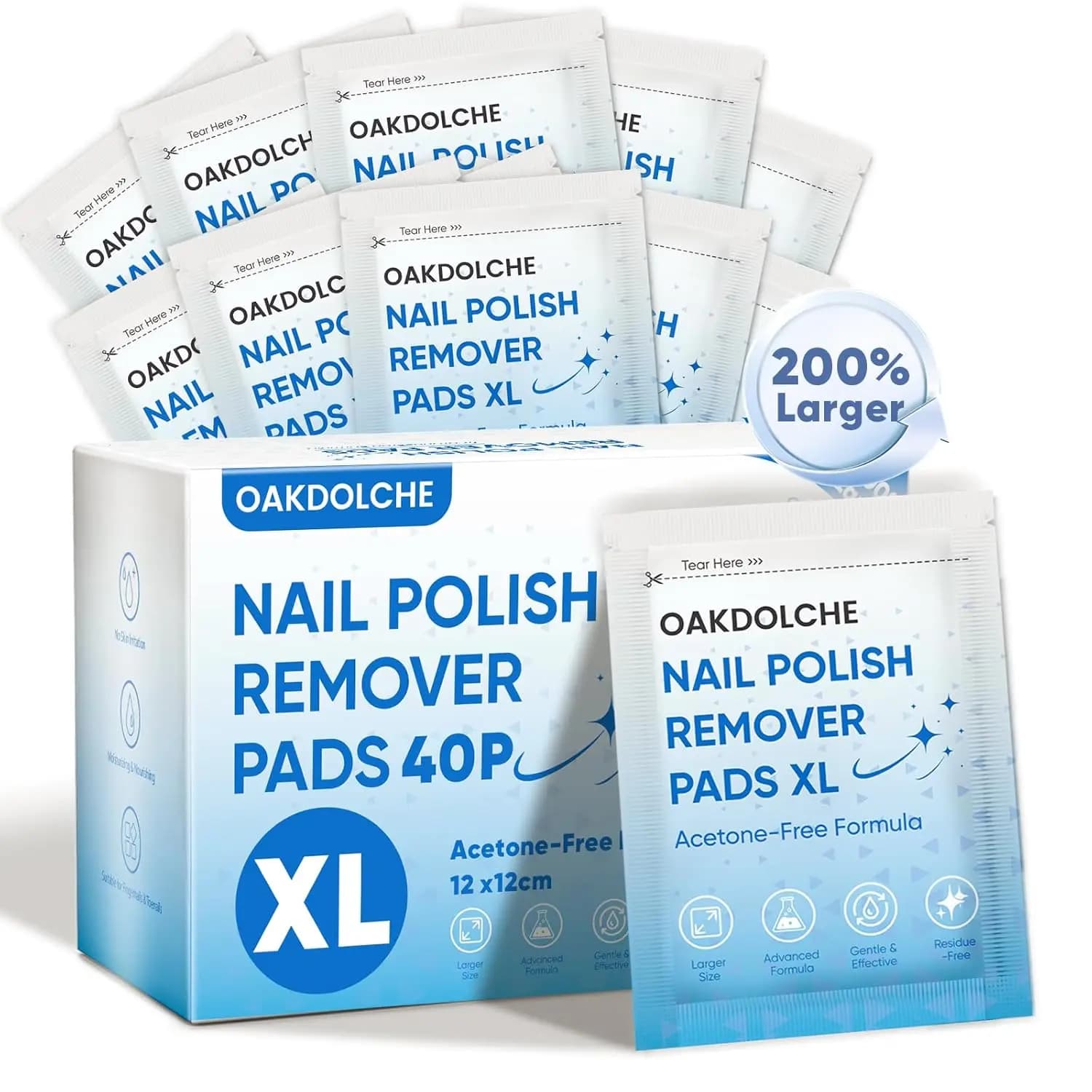 Tamponi Struccanti Extra-Large per Unghie, 40 Pezzi, Senza Acetone, Delicati ed Efficaci, Portatili