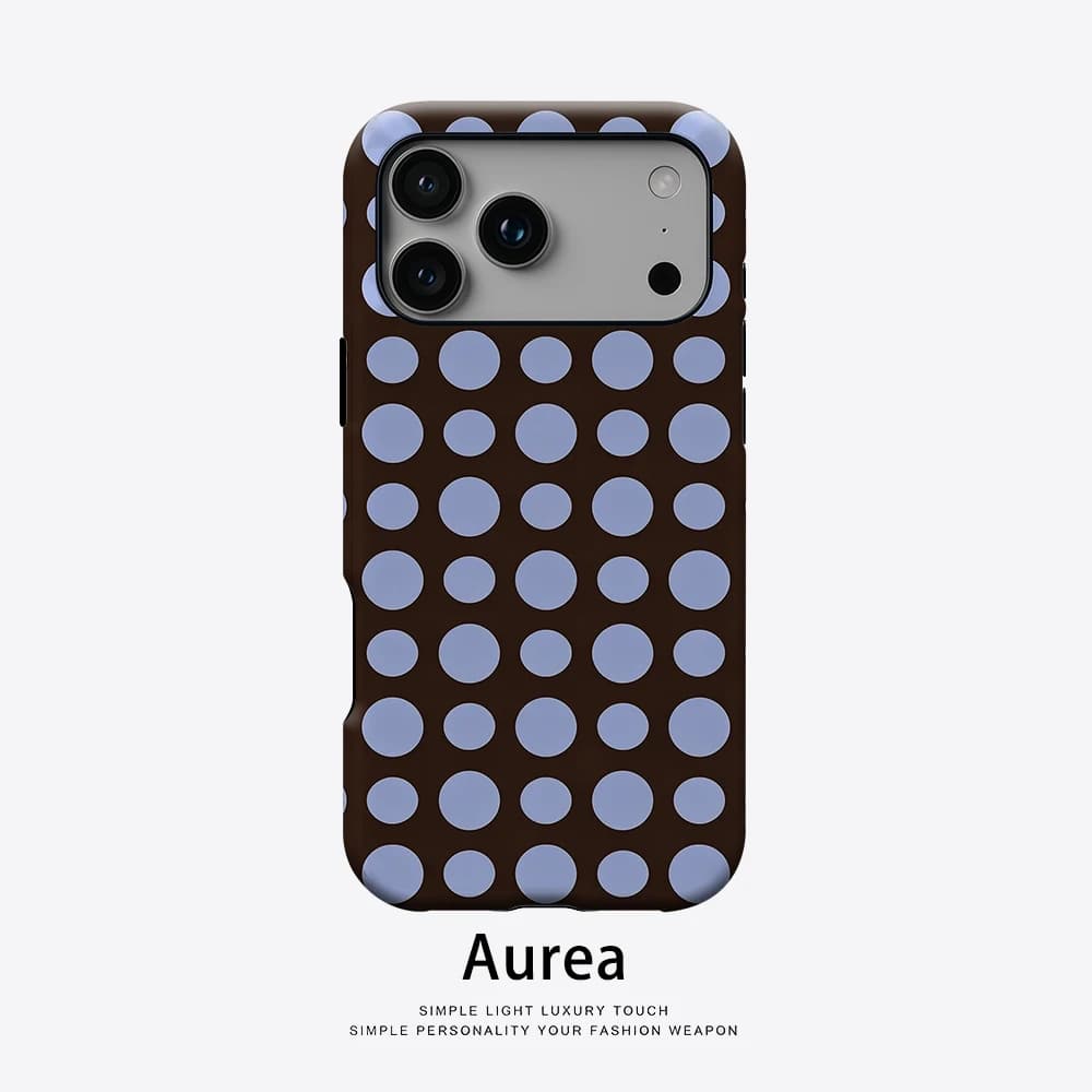 Aurea case Matte Bumper For Magsafe Case For iPhone 17 16 15 14 Plus 13Pro Max Shockproof Hard PC Classic Brown Polka Dots Cover