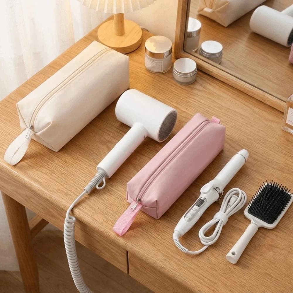 Solid Color Hair Dryer Storage Bag Large Capacity Dust-proof Curling Iron Storage Bag Waterproof with Handle Zipper Cosmetic Bag
