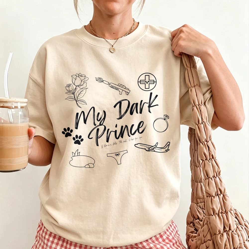 Minimal My Dark Prince Line Sketch Print Cotton Shirt Dark Romance Book Lover Graphic Short Sleeve Casual Reading Daily Wear Tee
