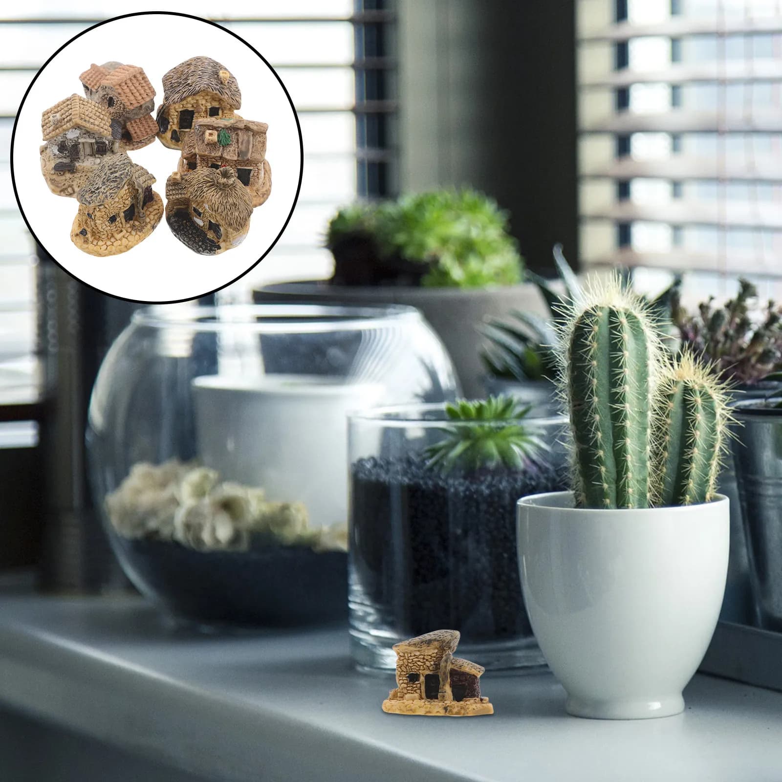 8 Pezzi Casette in Resina in Miniatura per Terrari, Giardini delle Fate, Micro Villaggi, Decorazioni per la Casa, Piccoli Vasi in Pietra per Piante da Esterno