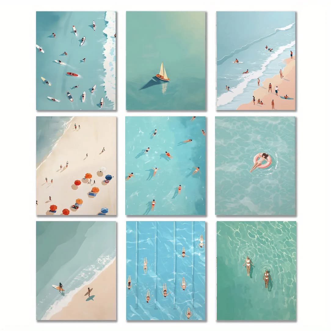 Quadri su tela con stampa artistica nordica: Ragazza estiva, piscina, feste, spiaggia, mare, barca - Poster per soggiorno