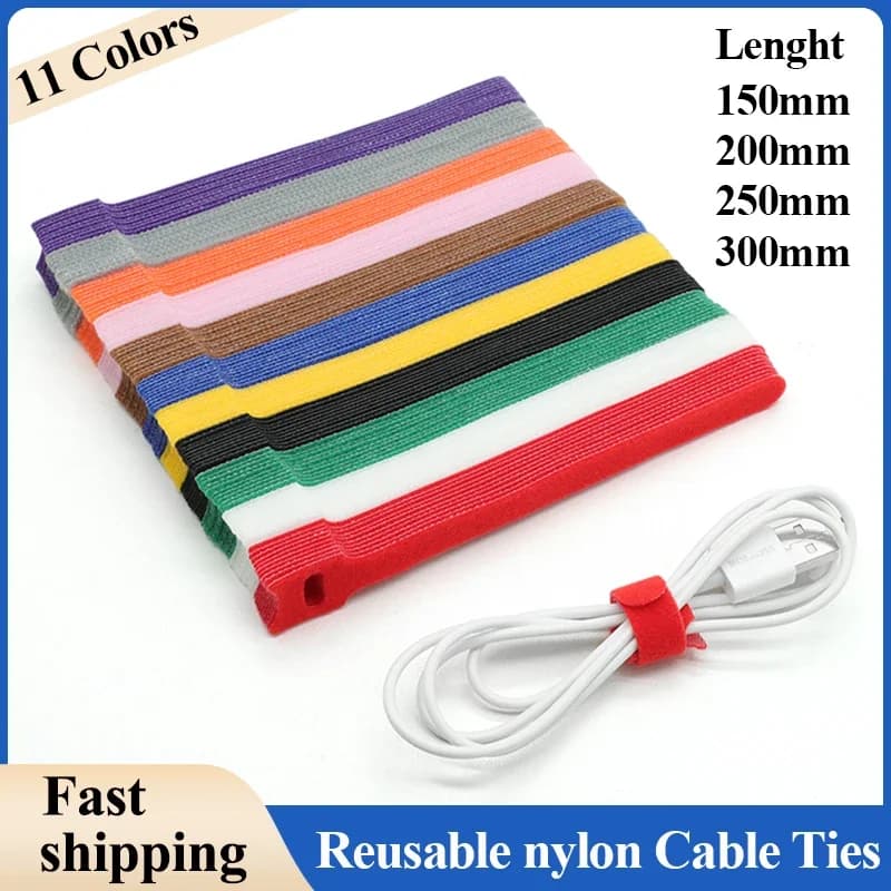 20 - 200 pezzi Fascette rilasciabili Plastica Nylon Gancio Loop Wrap Zip Bundle Cinghie di fissaggio Fascette staccabili di tipo T Organizzatore di cavi
