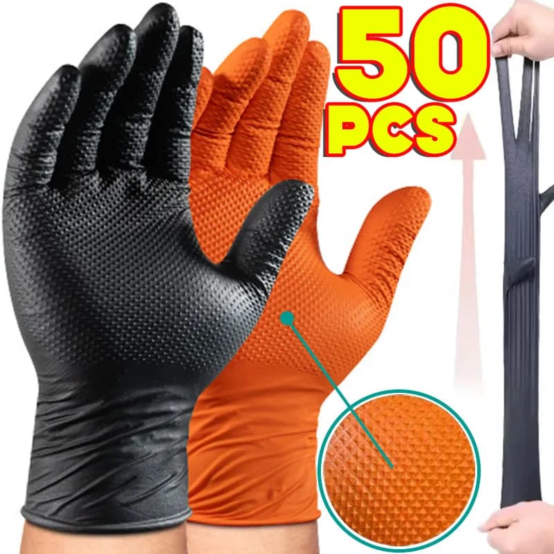 Guanti monouso industriali in nitrile arancione resistenti Guanti monouso industriali da 8 milioni con impugnatura testurizzata a diamante per la sicurezza meccanica e guanti da lavoro