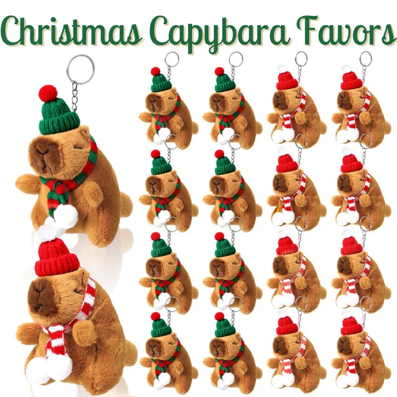 6-48Pcs Christmas Capybara Keychain Christmas Stuffed Animals Bulk Capibaras Peluches for Party Favors Xmas Tree Decor
