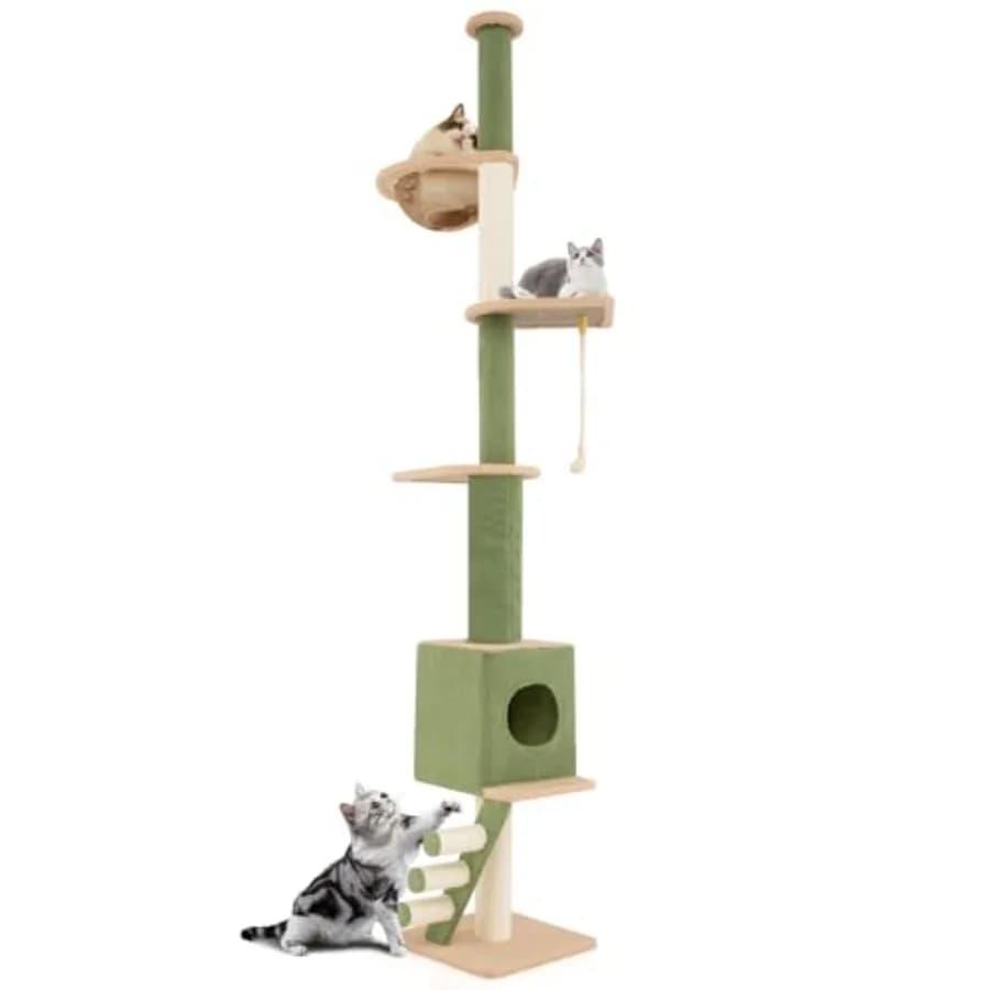Floor to Ceiling Cat Tree, 5 Tier Tall Cat Tower with 86"-99.5" Adjustable Height, Extra Replaceable Post, Tension Cat Tree wit