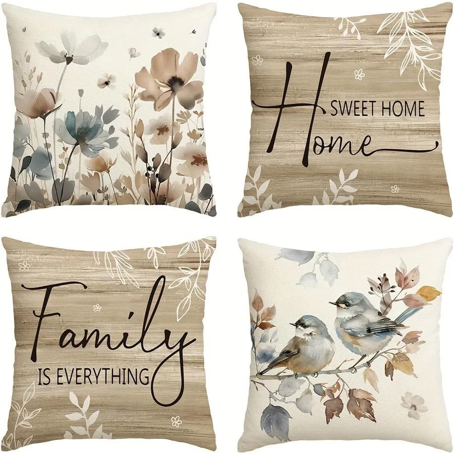 Chinese Style Bird Flower Pattern Soft Comfortable Cushion Cover for Office Living Room Sofa Home Decor No Insert 18x18 inch