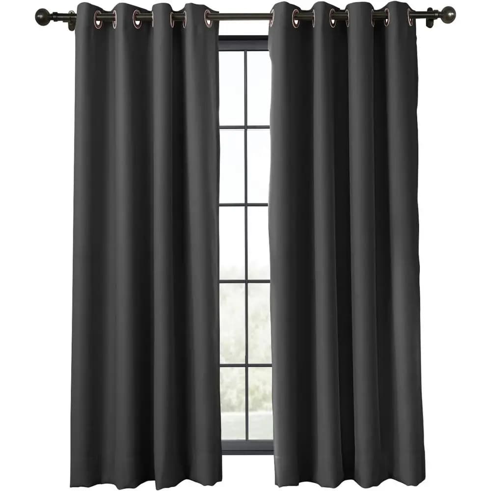Thermal Insulated Blackout Curtain, Solid Black Panel, 84 Wide x 96 Long for Bedroom