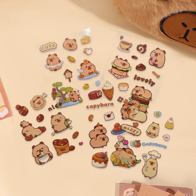 5 Pezzi Adesivi Kawaii a Forma di Capibara, Decorazioni Fai-da-Te per Album, Diari, Quaderni, Adesivi Impermeabili, Giocattoli e Regali per Bambini
